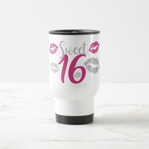 Sweet 16 Silver Pink Gray Lips Travel Mug