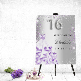 Sweet 16 silver purple glitter dress welcome foam board