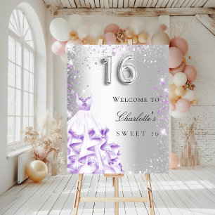 Sweet 16 silver purple glitter dress welcome foam board