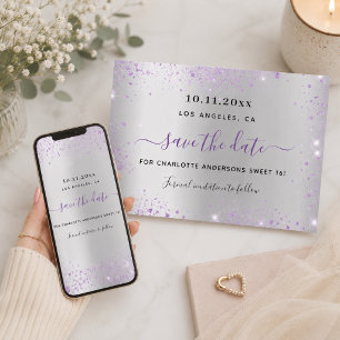 Sweet 16 silver purple save the date