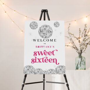 Sweet 16 Silver Retro Disco PINK Glitter Foam Board