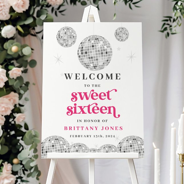 Sweet 16 Silver Retro Disco PINK Glitter Foam Board (Creator Uploaded)