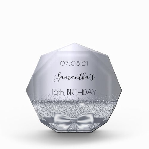 Sweet 16 silver sparkle bow acrylic award