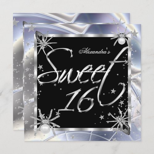 Sweet 16 Silver Spiders 16th Birthday Party Invitation