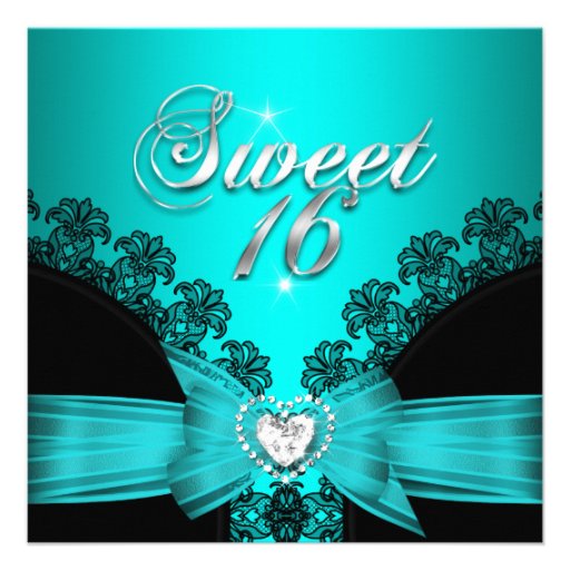 Aqua Sweet 16 Invitations 4