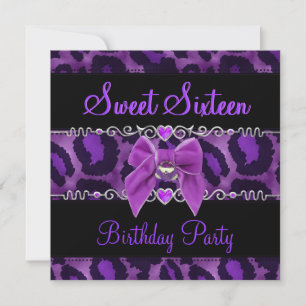 Sweet 16 Sixteen Birthday Black Pink Purple Wild 2 Invitation