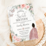 Sweet 16 Sixteen Birthday Blush Floral Brown Girl Invitation<br><div class="desc">Personalize this lovely Sweet 16 Birthday invitation with own wording easily and quickly,  simply press the customize it button to further re-arrange and format the style and placement of the text.  Matching items available in store!  (c) The Happy Cat Studio</div>