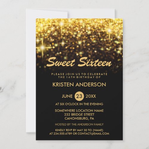 Sweet Sixteen Birthday Gold Glitter Glam Sparkles Card