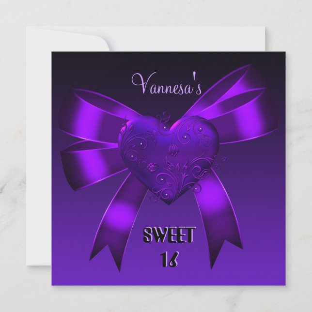 Sweet 16 Sixteen Birthday Heart Deep Purple Invitation (Front)