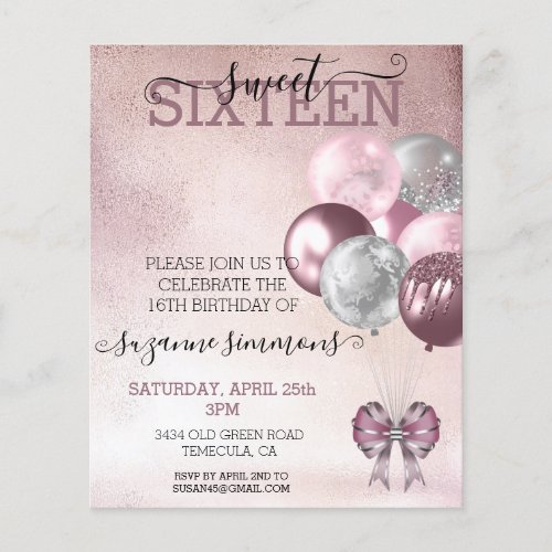 Sweet 16 Sixteen Birthday Party Balloon Rose Gold 