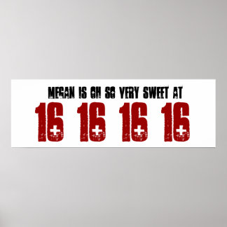 Sweet 16 Sixteen Birthday Party Banner Custom Name Poster