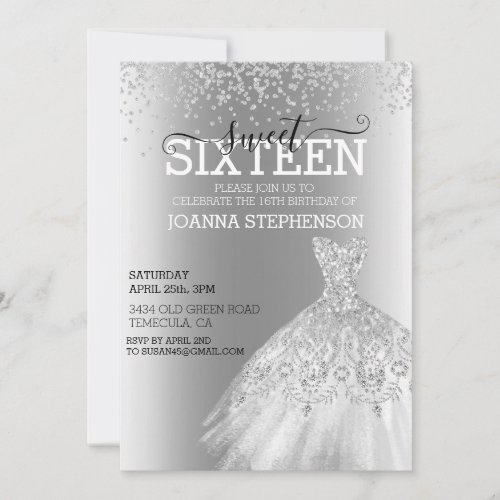 Sweet 16 Sixteen Birthday Party Dress Diamonds  Invitation