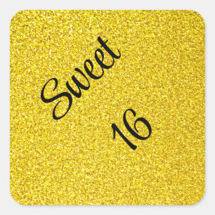 Sweet 16 Sixteen Birthday Party Gold Glitter Square Sticker