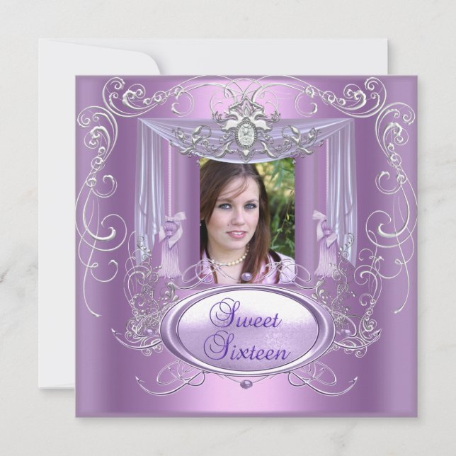 Sweet 16 Sixteen Birthday Party Lilac Pink Silver Invitation (Front)