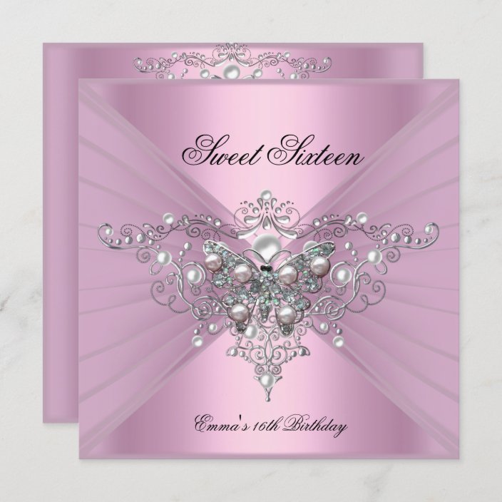 Sweet 16 Sixteen Birthday Party Pink Butterfly Invitation | Zazzle.com