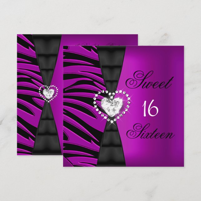 Sweet 16 Sixteen Birthday Party Pink Plum Zebra Invitation (Front/Back)