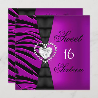 Sweet 16 Sixteen Birthday Party Pink Plum Zebra Invitation
