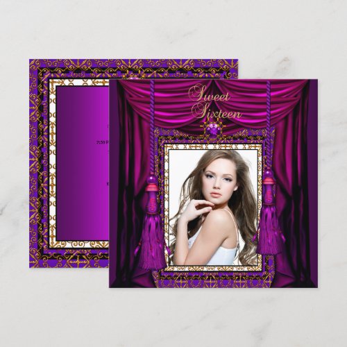 Sweet 16 Sixteen Birthday Party Purple Pink Gold Announcement