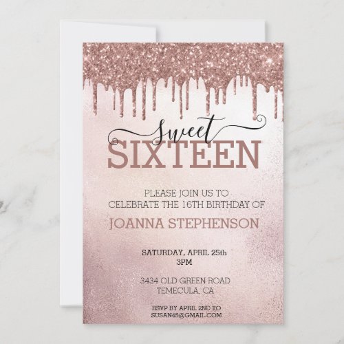 Sweet 16 Sixteen Birthday Party Rose Gold  Invitation