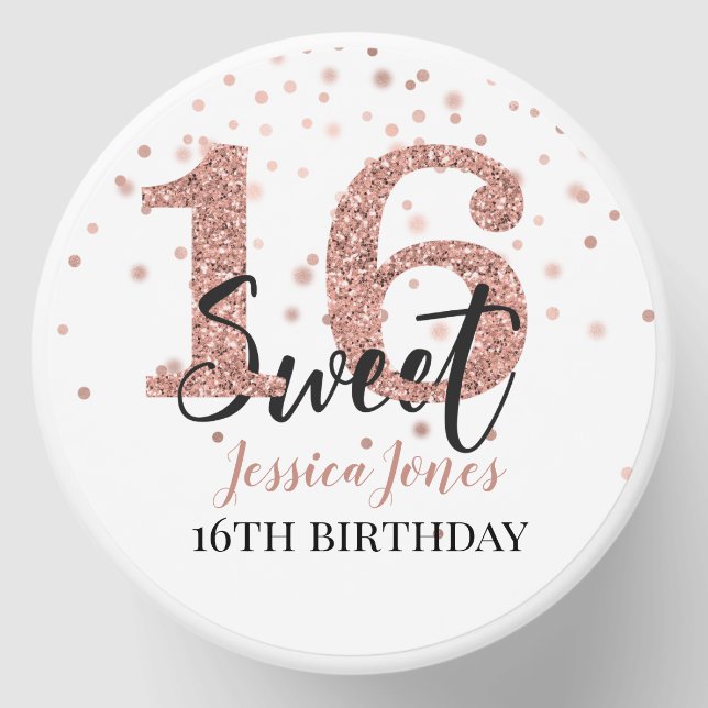 Sweet 16 Sixteen Birthday Party Rose Gold Mini Candle Favors (Front)