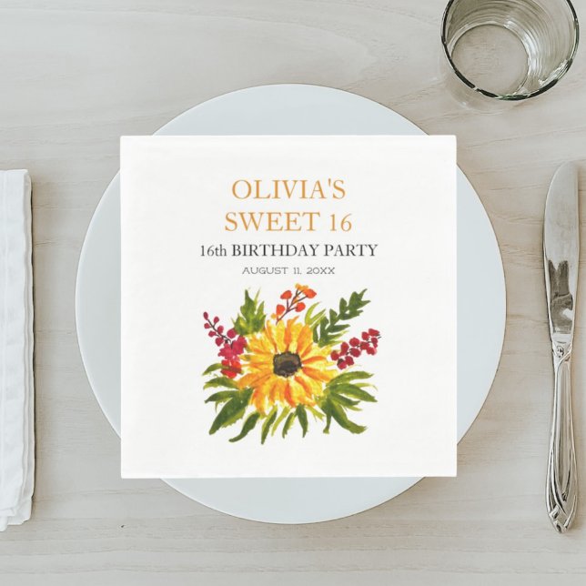 Sweet 16 Sixteen Birthday Party Sunflower Country Napkins (Creator Uploaded)