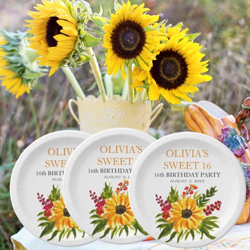 Sweet 16 Sixteen Birthday Party Sunflower Country Paper Plates