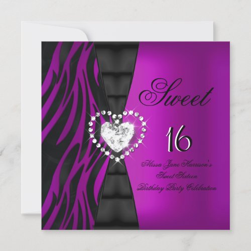 Sweet 16 Sixteen Birthday Party Zebra Plum Purple Invitation