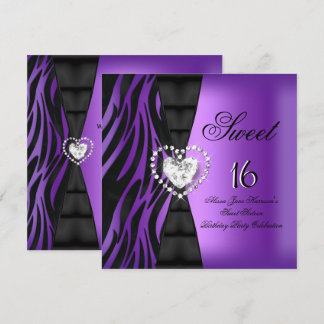 Sweet 16 Sixteen Birthday Party Zebra Purple Invitation
