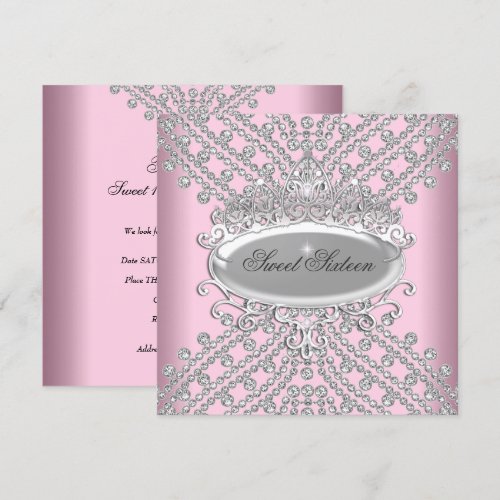 Sweet 16 Sixteen Birthday Pink Diamonds Image Invites