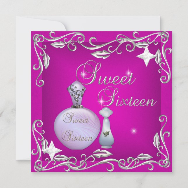 Sweet 16 Sixteen Birthday Pink Perfume Bottle Invitation (Front)