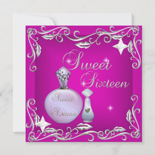 Sweet 16 Sixteen Birthday Pink Perfume Bottle Invitation