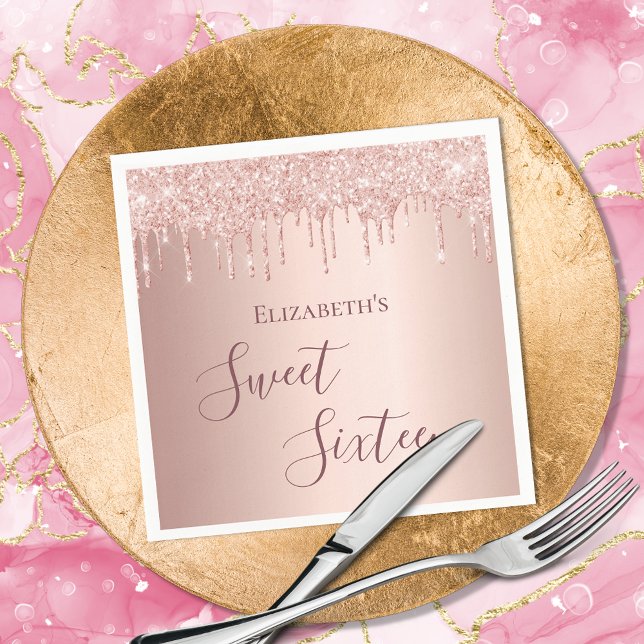 Sweet 16 sixteen birthday rose gold napkins (Creator Uploaded)