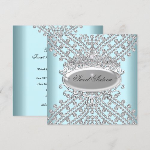 Sweet 16 Sixteen Birthday Teal White Diamonds Personalized Invitation