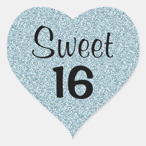 Sweet 16 Sixteen Black Blue Silver Glitter Sparkle Heart Sticker