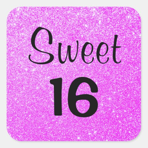 Sweet 16 Sixteen Black  Purple Glitter Sparkles Square Sticker