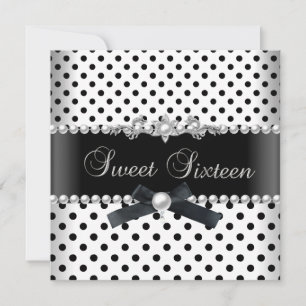 Sweet 16 Sixteen Black Spot Silver White Invitation