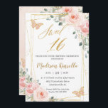 Sweet 16 Sixteen Blush Pink Floral Butterflies Invitation<br><div class="desc">Personalize this lovely Sweet 16 invitation with own wording easily and quickly,  simply press the customize it button to further re-arrange and format the style and placement of the text.  Matching items available in store!  (c) The Happy Cat Studio</div>