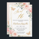 Sweet 16 Sixteen Blush Pink Floral Butterflies Invitation<br><div class="desc">Personalize this lovely Sweet 16 invitation with own wording easily and quickly,  simply press the customize it button to further re-arrange and format the style and placement of the text.  Matching items available in store!  (c) The Happy Cat Studio</div>