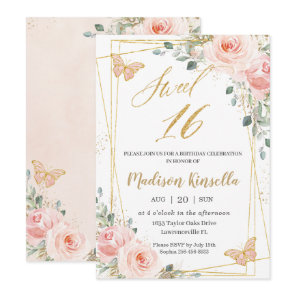 Sweet 16 Sixteen Blush Pink Floral Butterflies Invitation