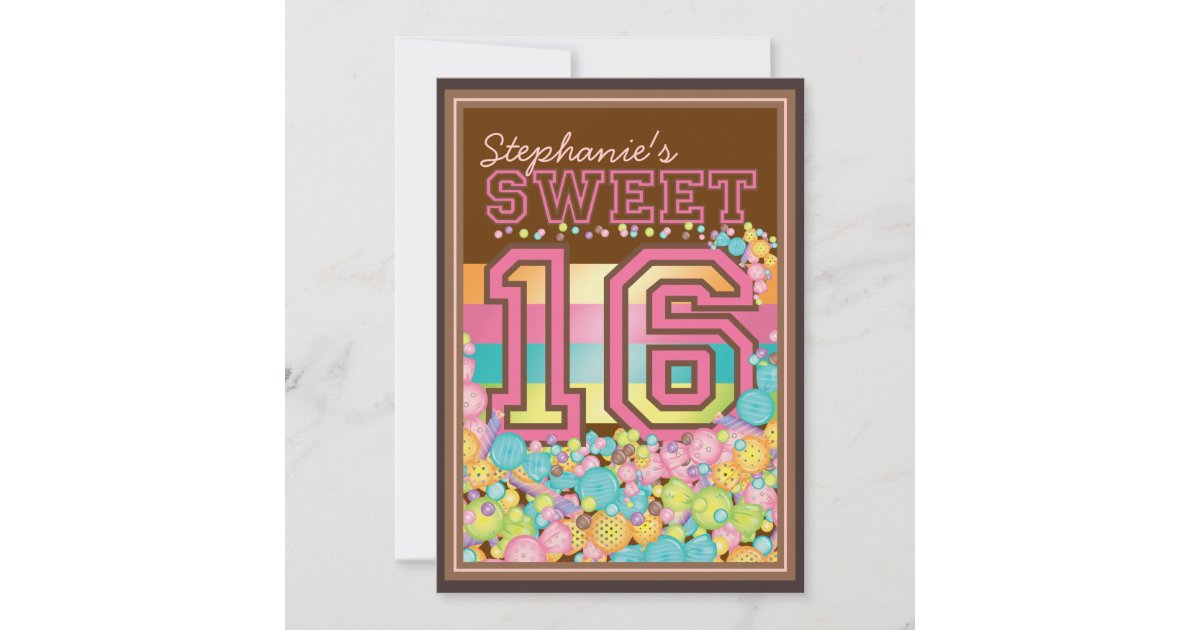 Sweet 16 Sixteen Candy Collection in Pink Brown Invitation | Zazzle