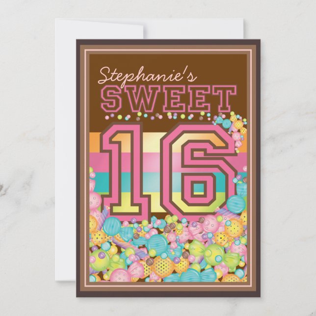 Sweet 16 Sixteen Candy Collection in Pink Brown Invitation (Front)