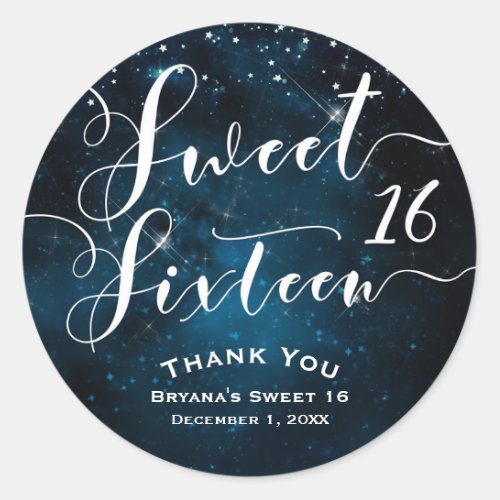 SWEET 16 Sixteen Celestial Starry Sky Party Favor Classic Round Sticker