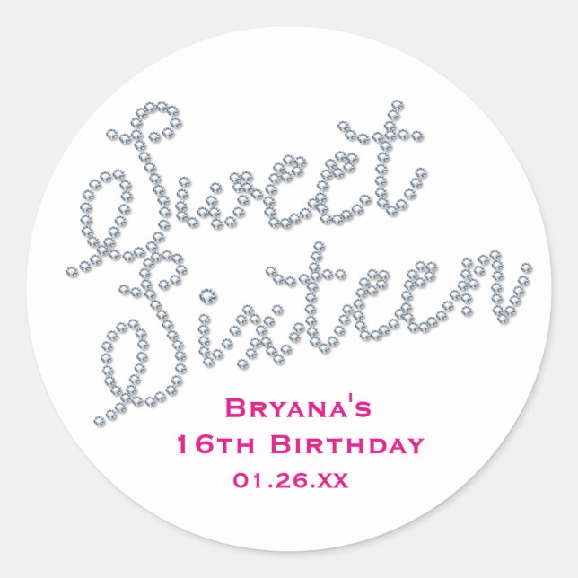 Sweet 16 Sixteen Diamond & Diamonds Sticker (Front)
