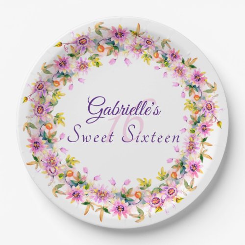 Sweet 16 Sixteen Floral Birthday  Paper Plates