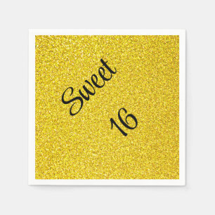 Sweet 16 Sixteen Gold Glitter Birthday Party Napkins