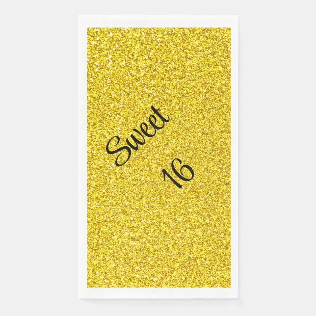 Sweet 16 Sixteen Gold Glitter Birthday Party Paper Guest Towels (Front)