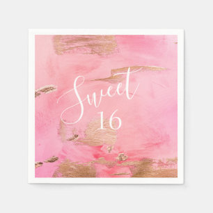 Sweet 16 Sixteen Gold Pink Abstract Watercolor Napkins