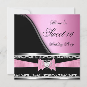 Sweet 16 Sixteen Leopard Black Pink Jewel Image Invitation