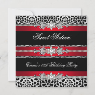 Sweet 16 Sixteen Leopard Red Black Diamond 2 Invitation