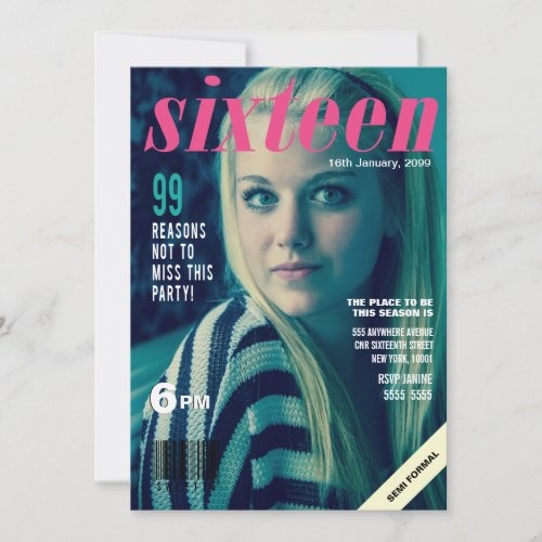 Sweet 16 Sixteen Magazine Cover Photo Invite